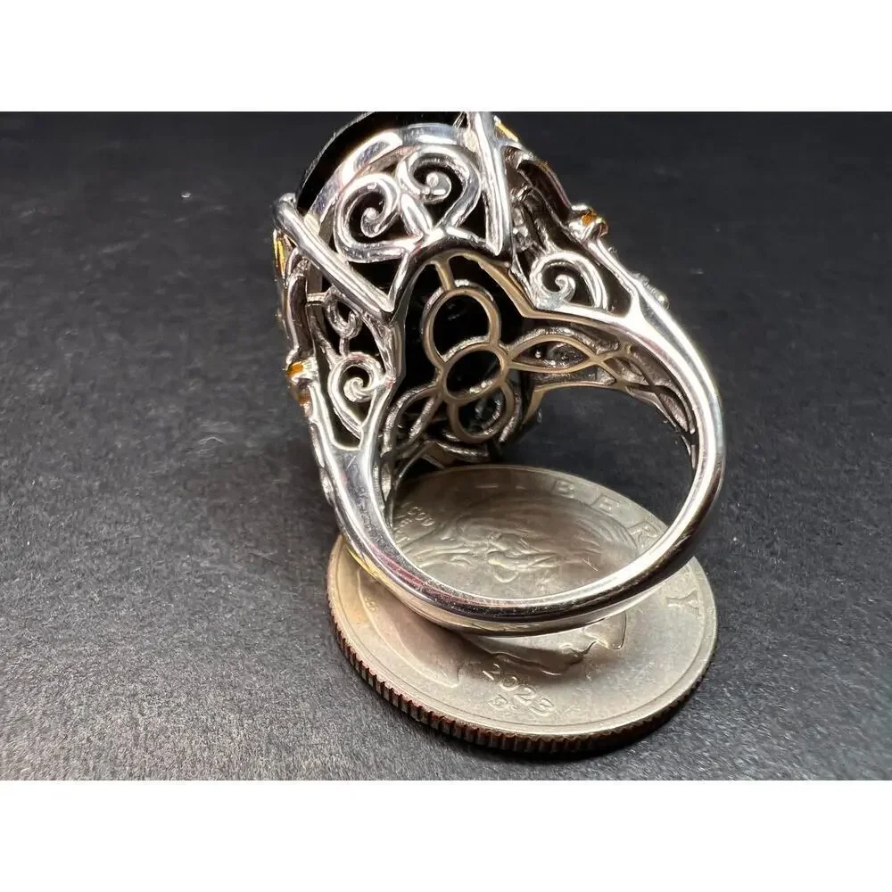 NEW Black spinel Phoenix ring in rhodium and vermeil over sterling silver size 7